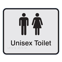 Braille Sign - Unisex Toilet - Black On Silver - Aluminium - 230x190