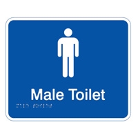 Braille Sign - Male Toilet - White On Blue - Plastic - 230x190