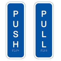 Braille Sign - Push/Pull - White On Blue - Plastic - 65x190