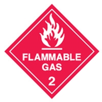 FLAMMABLE GAS 2 LABELS 270MM MTL WHT
