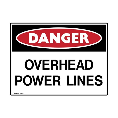 DANGER OVERHEAD POWERLINES 600X450 POLY