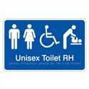 Braille Sign - Unisex Accessible Toilet Right Hand & Baby Change - White On Blue - Plastic - 300x190
