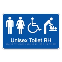 Braille Sign - Unisex Accessible Toilet Right Hand & Baby Change - White On Blue - Plastic - 300x190