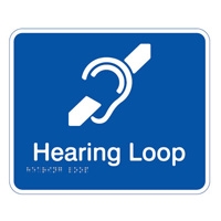 Prem Braille Sign Hearing Loop Wht/Blu , Safety Signs, Sold Per Sgn With Qty Of  1