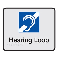 Prem Braille Sign Hearing Loop Blk/Slv , Safety Signs, Sold Per Sgn With Qty Of  1