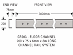 Floor Channel 200x75X6mm X 3M - Channel Rail Components. Sold Per each