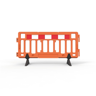 Plastic Fence Barrier With Rubber Foot 2000 X 1000mm - Crowd Control Barrier - Hi-Vis Orange With Reflective Panels