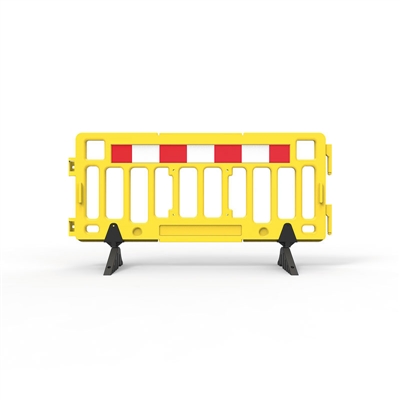 Plastic Fence Barrier With Rubber Foot 2000 X 1000mm - Crowd Control Barrier - Hi-Vis Yellow With Reflective Panels