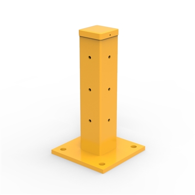 Rib-Rail Single Height Post 480mm Including Fixings - Powder Coated Safety Yellow