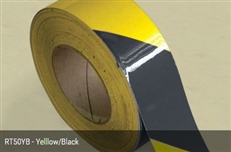 Reflective tape - 50mm x 5mtr, yellow/black class 2