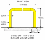 U-Bar 1.5 Metre Surface Mount, Galvanised & Powder Coated Finish