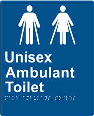 Braille Unisex Ambulant Toilet Sign White Blue