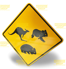 Composite Wildlife Warning sign Kangaroo Koala Wombat