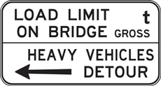 G9-4 1700x900mm Load Limit on Bridge Heavy Vehicles Detour Sign with Left Arrow