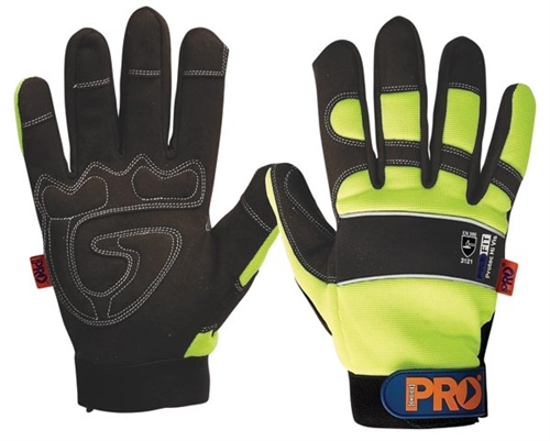GLOVE - LEATHER SYNTHETIC PRO-FIT GRIP HI VIS REINFORCED PALM YELLOW