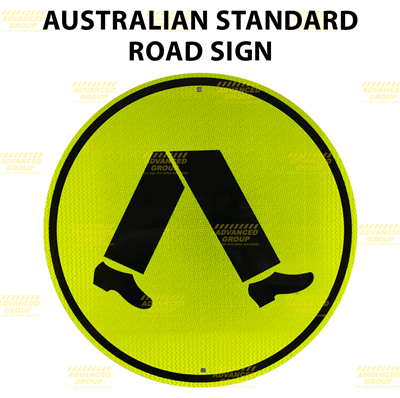 B size Pedestrian Crossing Sign Round 750mm diameter Fl Y/G C1W diamond grade on aluminium