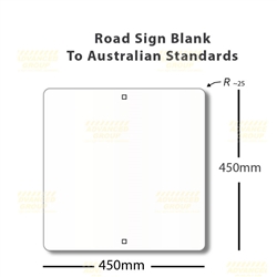 Aluminium Parking Sign Blanks 450x450x1.6mm with 11mm square holes, 25mm radius corners and white enamel on one side