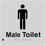 Black On Silver - Braille Sign Male Toilet - Plastic - 180x180