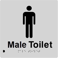 Black On Silver - Braille Sign Male Toilet - Plastic - 180x180