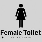 Black On Silver - Braille Sign Female Toilet - Plastic - 180x180