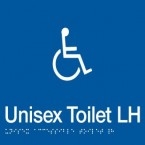 White On Blue - Braille Sign Unisex Accessible Toilets LH - Plastic - 180x180