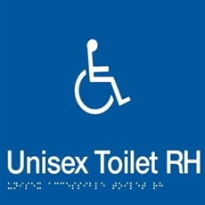 White On Blue - Braille Sign Unisex Accessible Toilets RH - Plastic - 180x180