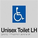 Black On Silver - Braille Sign Unisex Accessible Toilets LH - Plastic - 180x180