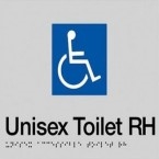 Black On Silver - Braille Sign Unisex Accessible Toilets RH - Plastic - 180x180