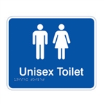 White On Blue - Braille Sign Unisex Toilet - Plastic - 210x180