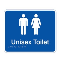 White On Blue - Braille Sign Unisex Toilet - Plastic - 210x180