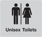 Black on Silver - Braille Sign Unisex Toilets - Plastic - 210x180