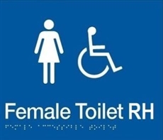 White On Blue - Braille Sign Female Accessible Toilets RH - Plastic - 210x180