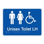 White On Blue - Braille Sign Unisex Accessible Toilets LH - Plastic - 210x180