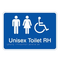 White On Blue - Braille Sign Unisex Accessible Toilet RH - Plastic - 210x180