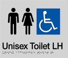 Black On Silver - Braille Sign Unisex Accessible Toilets LH - Plastic - 210x180