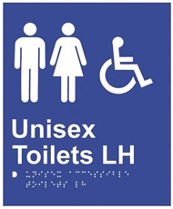 White On Blue- Braille Sign Unisex Accessible Toilets LH - Plastic - 180x210