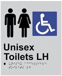Black On Silver - Braille Sign Unisex Accessible Toilets LH - Plastic - 180x210