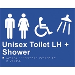 White On Blue - Braille Sign Unisex Toilet LH + Shower - Plastic - 235x180