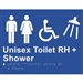 White On Blue - Braille Sign Unisex Toilet RH + Shower - Plastic - 235x180