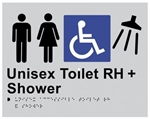 Black On Silver - Braille Sign Unisex Toilet RH + Shower - Plastic - 235x180