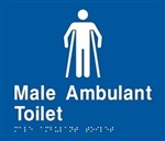 White on Blue - Braille Sign Male Ambulant Toilet - Plastic - 180x180