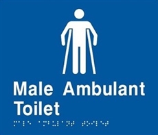 White on Blue - Braille Sign Male Ambulant Toilet - Plastic - 180x180