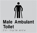 Silver on Black - Braille Sign Male Ambulant Toilet - Plastic - 180x180