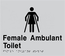 Silver on Black - Braille Sign Female Ambulant Toilet - Plastic - 180x180