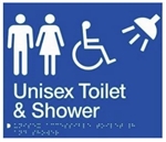 White On Blue - Braille Sign Unisex Toilet & Shower - Plastic - 235x180
