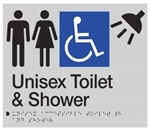 Black On Silver - Braille Sign Unisex Toilet & Shower - Plastic - 235x180