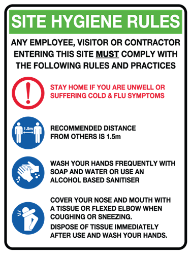 Site Hygiene Rules Sign 300x450mm Multiple options