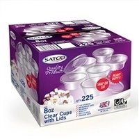Satco 8oz Plastic Round Clear Cups and Lids  (Pack of 225)