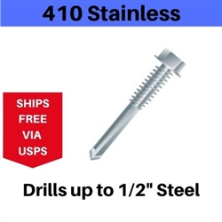 410 SS Hex Self Drill Screw 12-24 x 1-1/4" #5 Point Box of 100