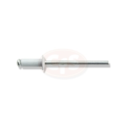 1/8" White Blind Rivet Box of 500.  1/8" diameter with a grip range of 1/16" to 1/8".  Flange diameter of 1/4", all aluminum rivet.